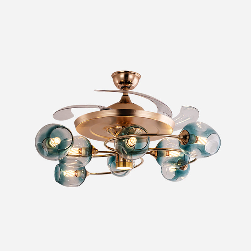 3 lame in vetro di vetro con tazza di vetro Light Vintage Vintage 8-Bulb REMOTE Semi-flush Light