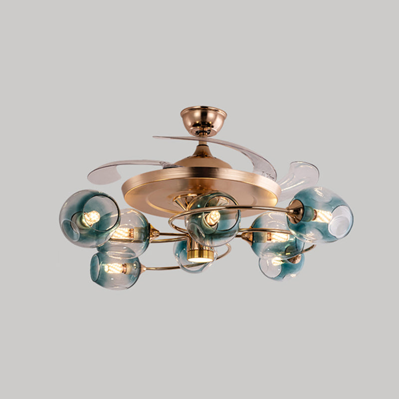 3 lame in vetro di vetro con tazza di vetro Light Vintage Vintage 8-Bulb REMOTE Semi-flush Light