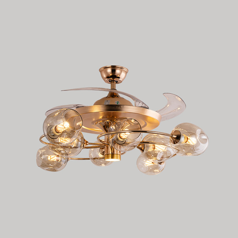 3 lame in vetro di vetro con tazza di vetro Light Vintage Vintage 8-Bulb REMOTE Semi-flush Light