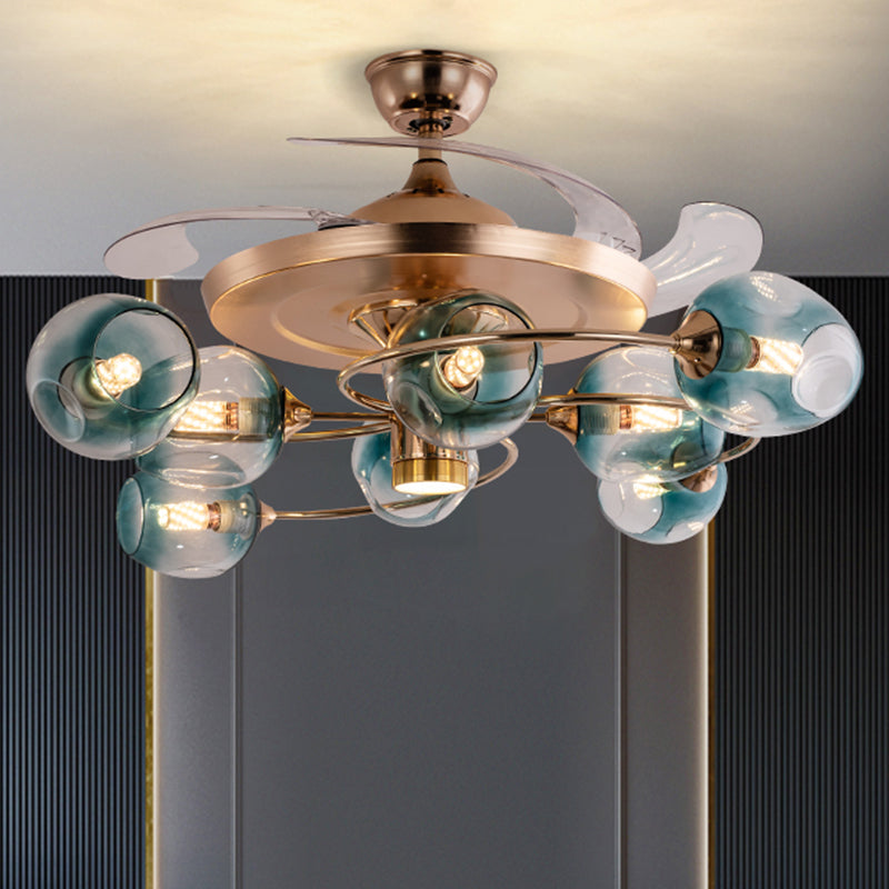 3 lame in vetro di vetro con tazza di vetro Light Vintage Vintage 8-Bulb REMOTE Semi-flush Light