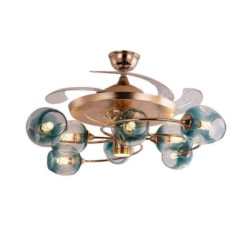 3 lame in vetro di vetro con tazza di vetro Light Vintage Vintage 8-Bulb REMOTE Semi-flush Light