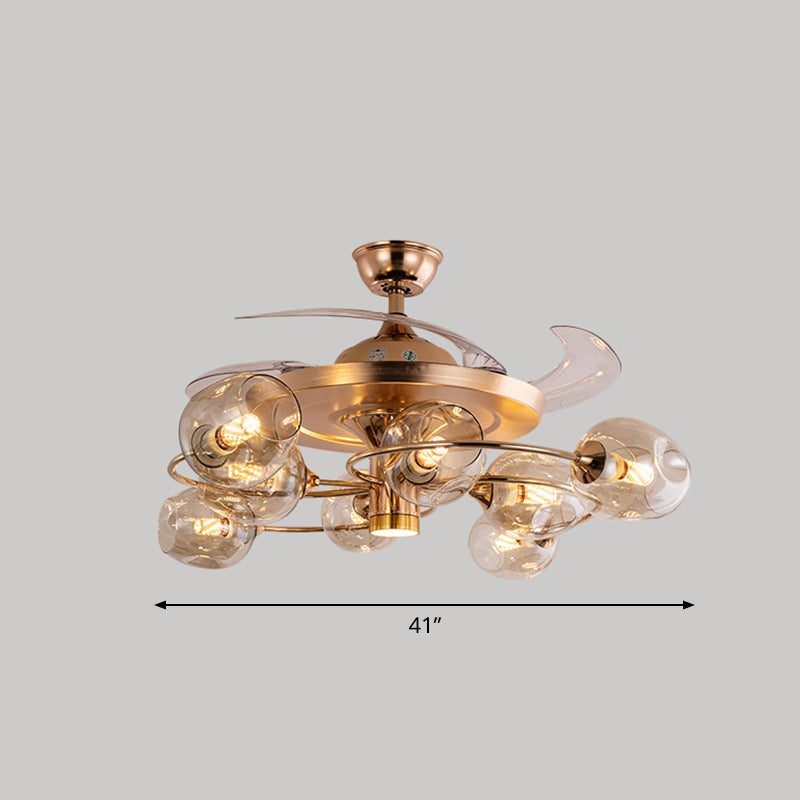 3 lame in vetro di vetro con tazza di vetro Light Vintage Vintage 8-Bulb REMOTE Semi-flush Light