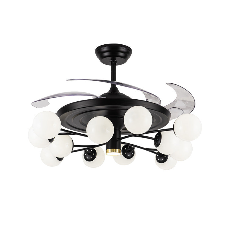 Kugelhaltige Lüfterleuchte minimalistische Cremeglas Black Semi Flush Mount mit 4 Klingen und Fernbedienung