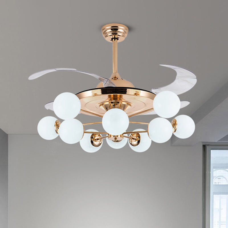 42 "Breitmilchglaskugel Anhänger Lüfter Lampe postmoderne Roségold -Halbblüten mit 4 klaren Klingen