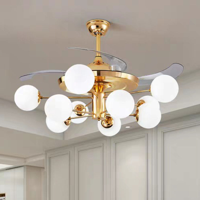 42 "Breitmilchglaskugel Anhänger Lüfter Lampe postmoderne Roségold -Halbblüten mit 4 klaren Klingen
