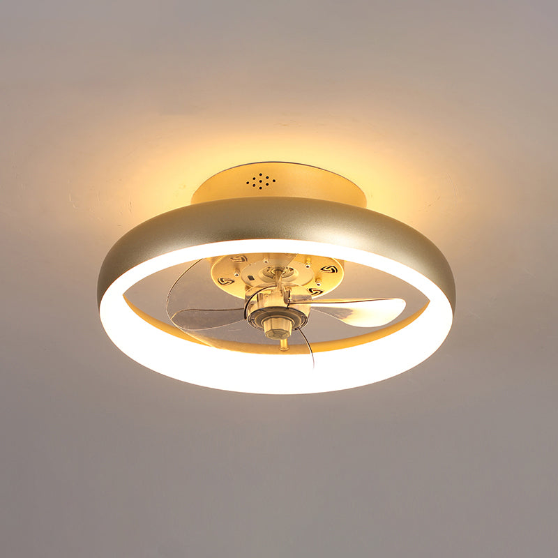 3 Blades Circle Metal Deckenventilator Leuchte minimalistische Gold -LED -Halbblüte -Leuchte mit Fernbedienung