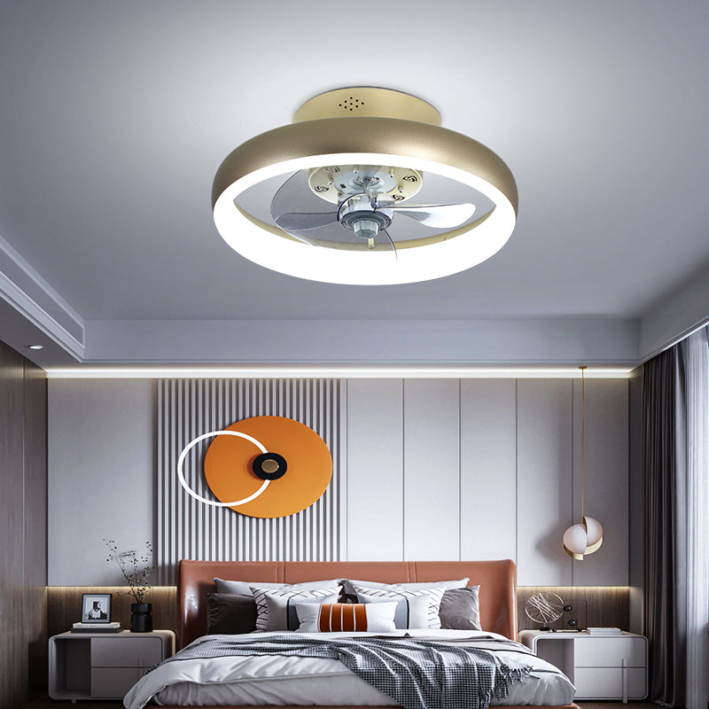 3 Blades Circle Metal Deckenventilator Leuchte minimalistische Gold -LED -Halbblüte -Leuchte mit Fernbedienung