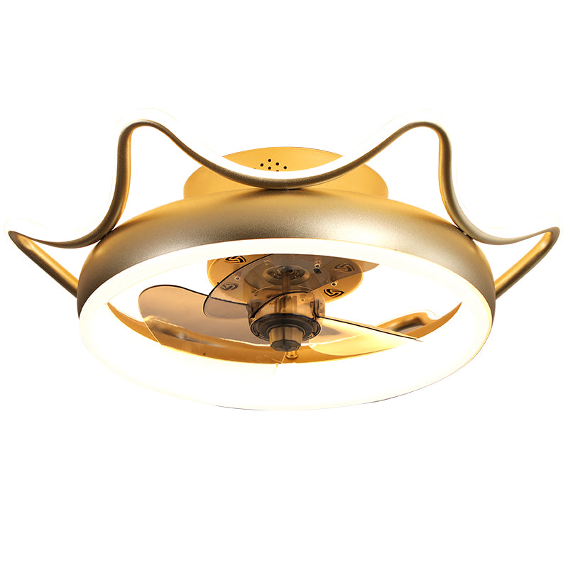 3 Blades Circle Metal Deckenventilator Leuchte minimalistische Gold -LED -Halbblüte -Leuchte mit Fernbedienung