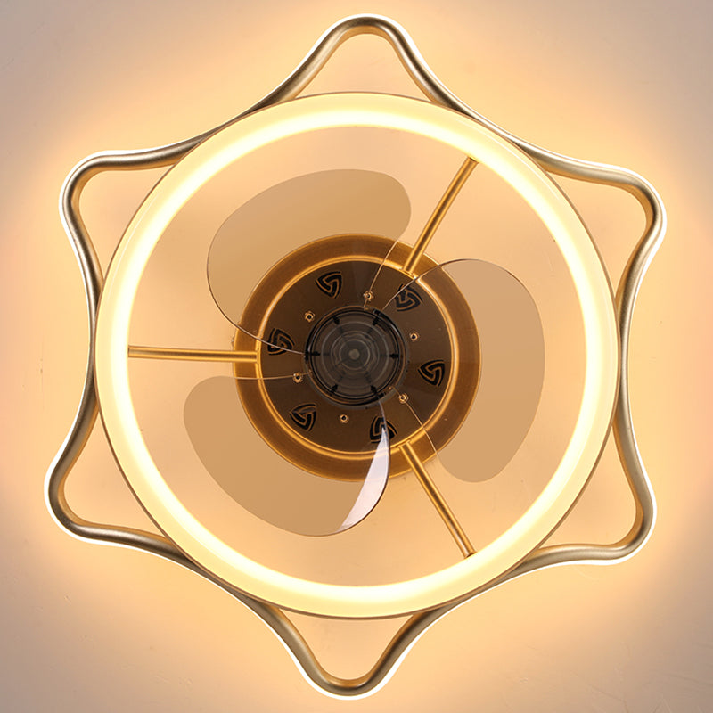 3 Blades Circle Metal Deckenventilator Leuchte minimalistische Gold -LED -Halbblüte -Leuchte mit Fernbedienung