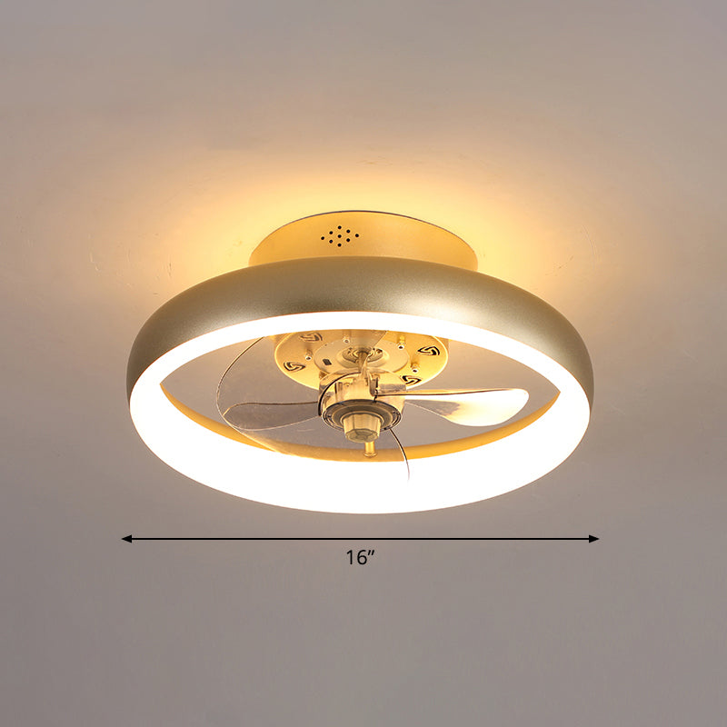 3 Blades Circle Metal Deckenventilator Leuchte minimalistische Gold -LED -Halbblüte -Leuchte mit Fernbedienung