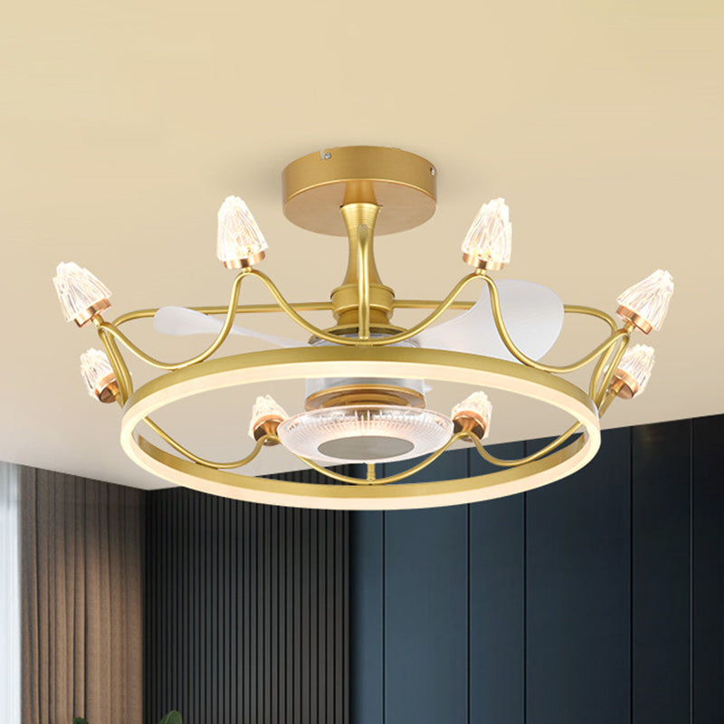 26,5 "W Fernbedienung Crown geformtes LED -Lüfter Licht postmoderne Acryl Wohnzimmer Halbflush -Licht mit 3 Klingen