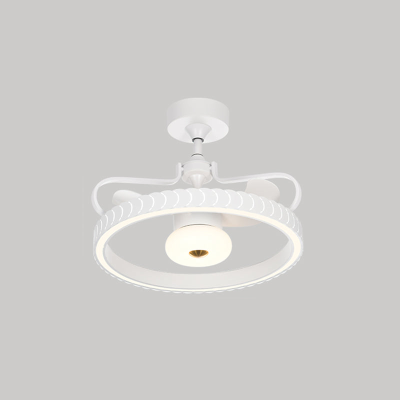26,5 "W Fernbedienung Crown geformtes LED -Lüfter Licht postmoderne Acryl Wohnzimmer Halbflush -Licht mit 3 Klingen