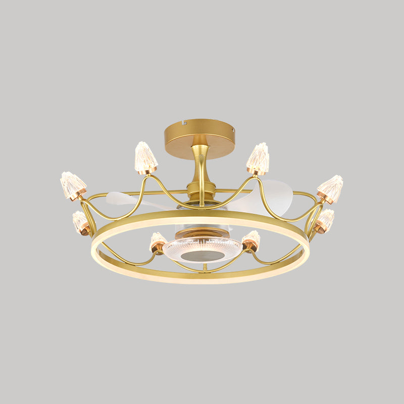 26,5 "W Fernbedienung Crown geformtes LED -Lüfter Licht postmoderne Acryl Wohnzimmer Halbflush -Licht mit 3 Klingen