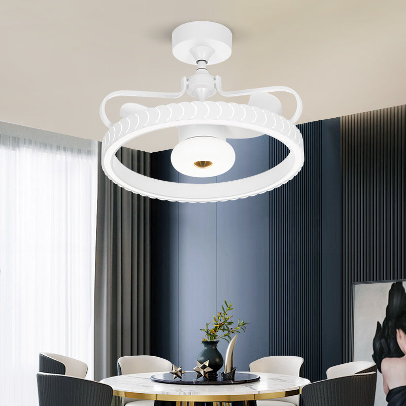 26,5 "W Fernbedienung Crown geformtes LED -Lüfter Licht postmoderne Acryl Wohnzimmer Halbflush -Licht mit 3 Klingen