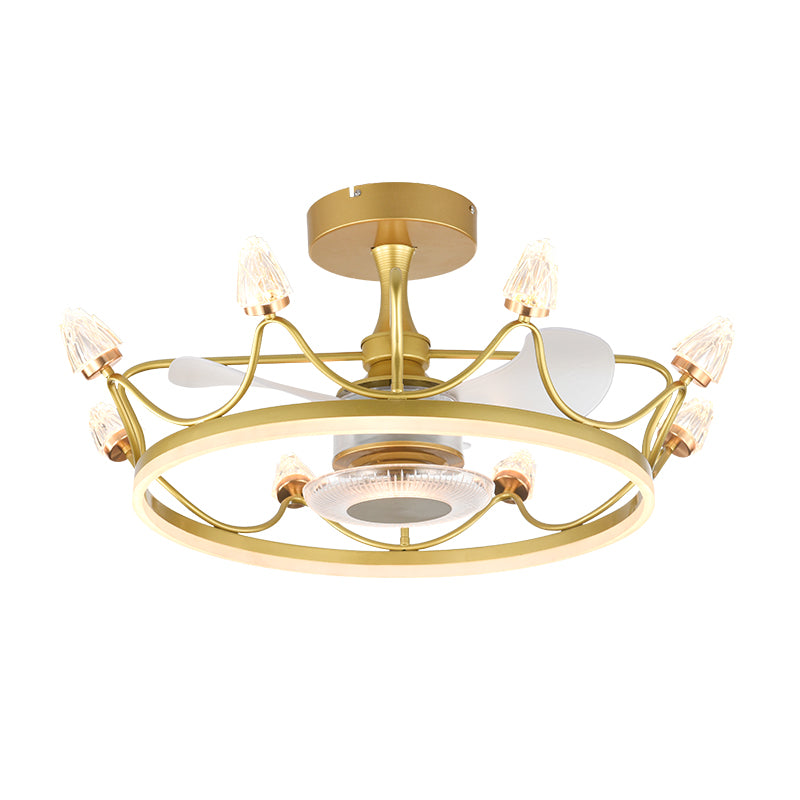 26,5 "W Fernbedienung Crown geformtes LED -Lüfter Licht postmoderne Acryl Wohnzimmer Halbflush -Licht mit 3 Klingen