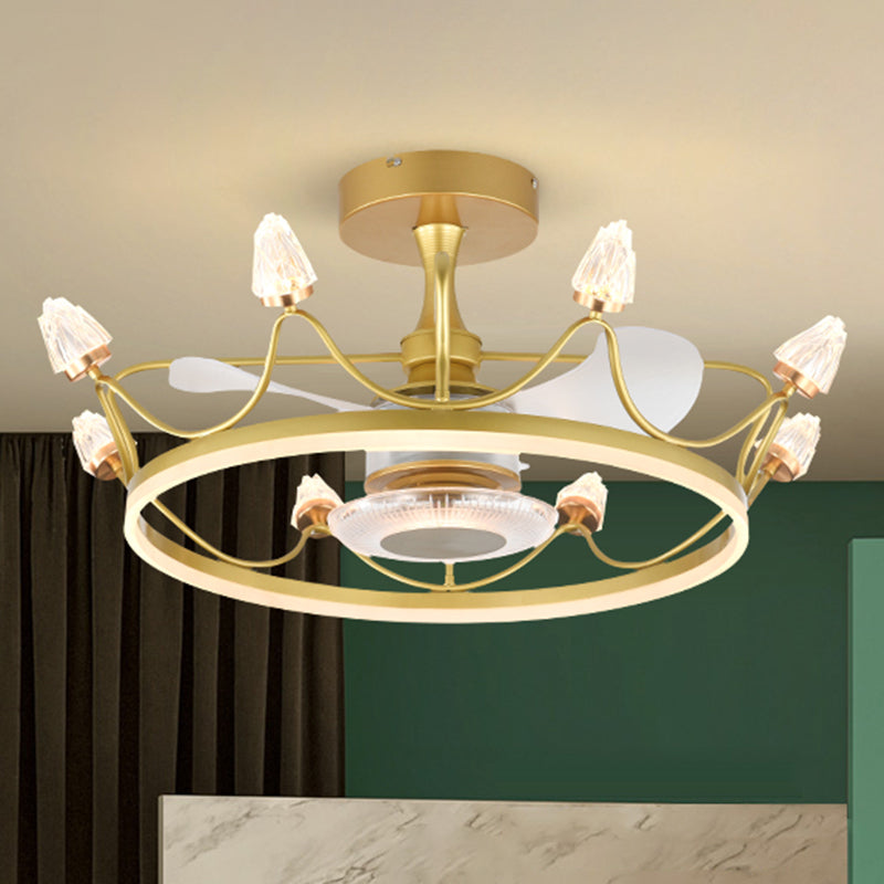 26,5 "W Fernbedienung Crown geformtes LED -Lüfter Licht postmoderne Acryl Wohnzimmer Halbflush -Licht mit 3 Klingen
