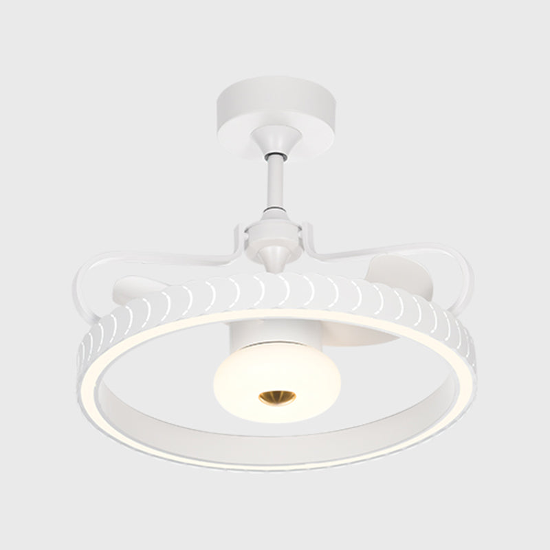 26,5 "W Fernbedienung Crown geformtes LED -Lüfter Licht postmoderne Acryl Wohnzimmer Halbflush -Licht mit 3 Klingen