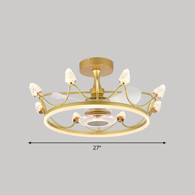 26,5 "W Fernbedienung Crown geformtes LED -Lüfter Licht postmoderne Acryl Wohnzimmer Halbflush -Licht mit 3 Klingen