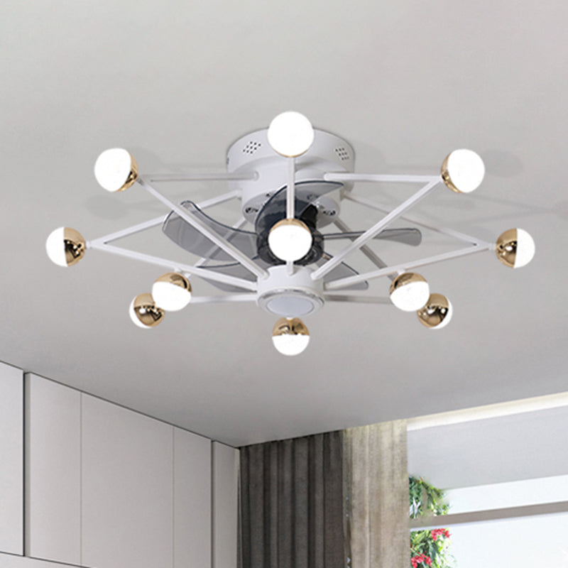 5-Blade-Stern-Wohnzimmerventilator Lampe Metall Nordic LED Semi Flush Deckenleuchte mit Fernbedienung, 28,5 "breit