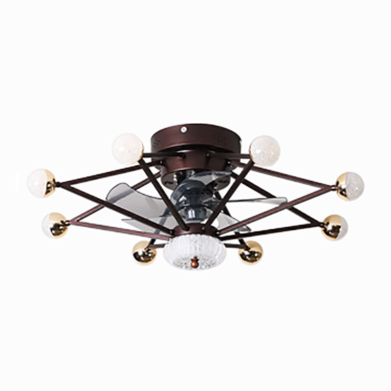 5-Blade-Stern-Wohnzimmerventilator Lampe Metall Nordic LED Semi Flush Deckenleuchte mit Fernbedienung, 28,5 "breit