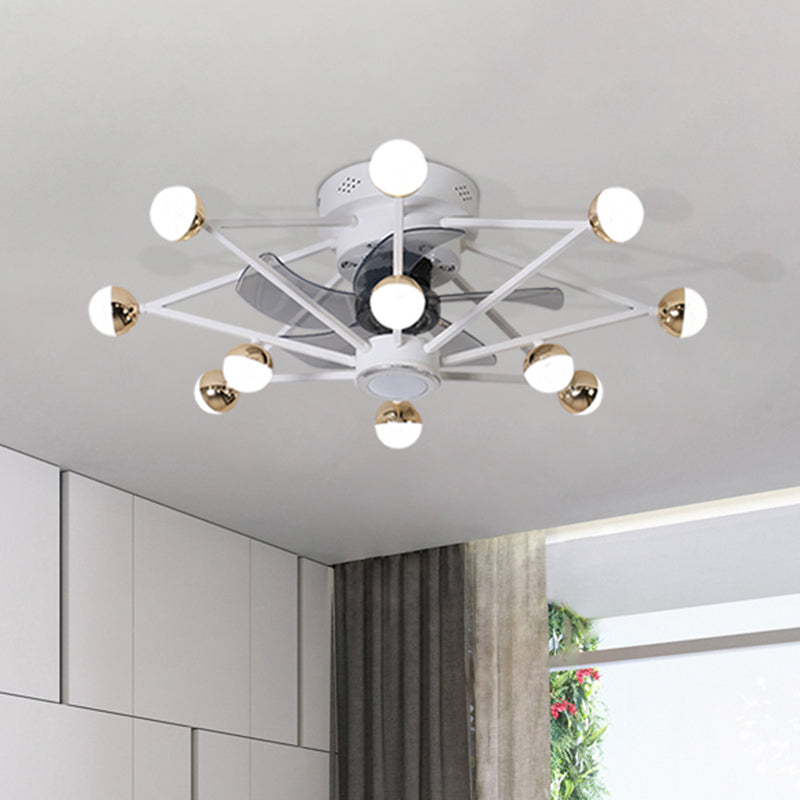 5-Blade-Stern-Wohnzimmerventilator Lampe Metall Nordic LED Semi Flush Deckenleuchte mit Fernbedienung, 28,5 "breit