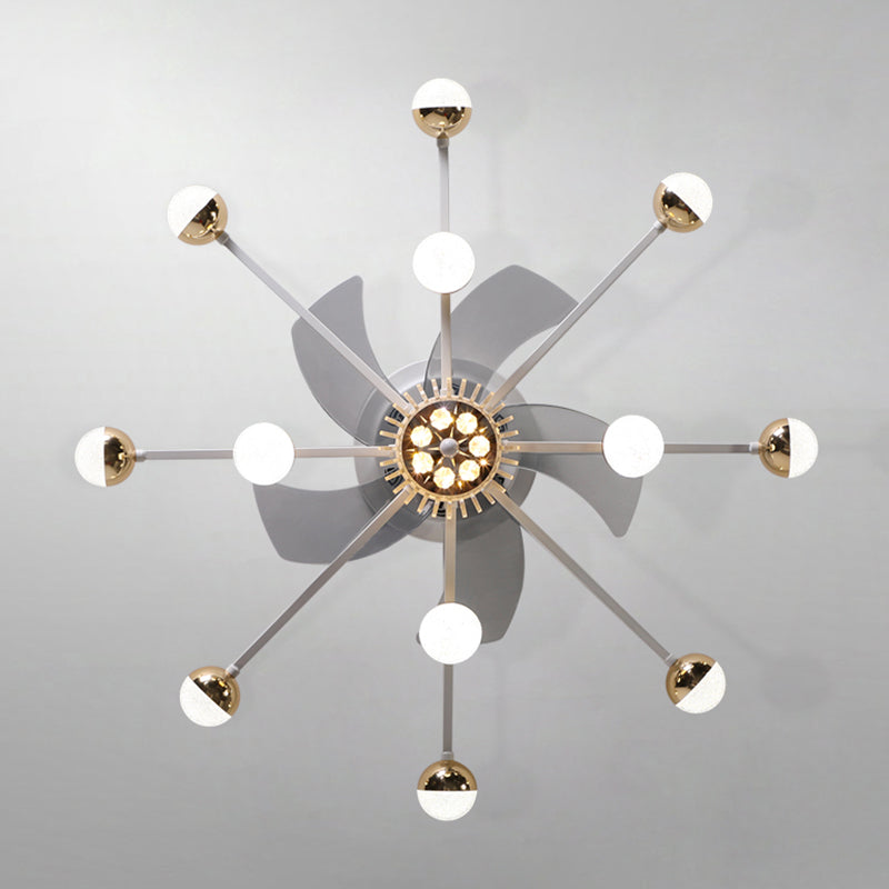 5-Blade-Stern-Wohnzimmerventilator Lampe Metall Nordic LED Semi Flush Deckenleuchte mit Fernbedienung, 28,5 "breit