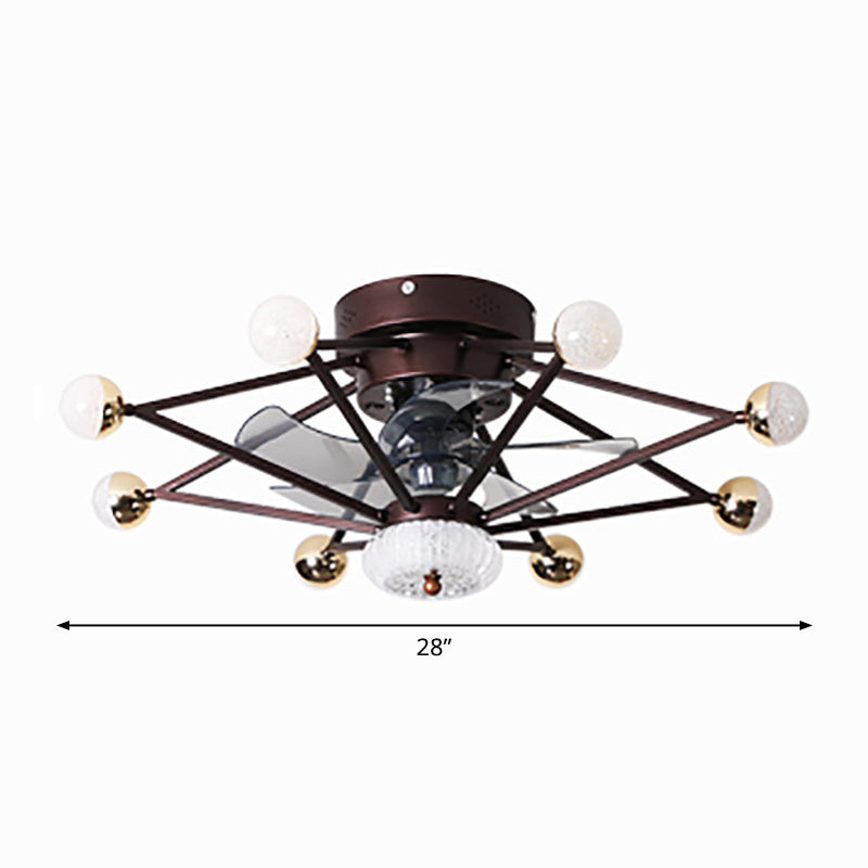 5-Blade-Stern-Wohnzimmerventilator Lampe Metall Nordic LED Semi Flush Deckenleuchte mit Fernbedienung, 28,5 "breit