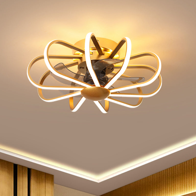 23,5 "W Gold Cage Semi Mount Lighting Minimalist Metall LED Deckenleuterleuchte mit 5 Klingen und Fernbedienung