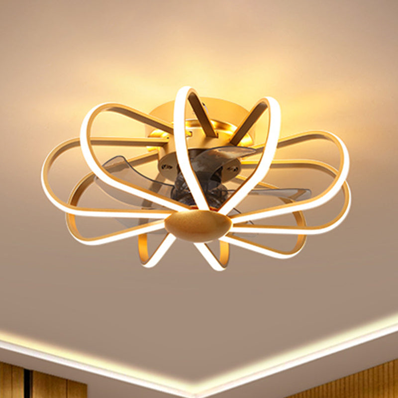 23,5 "W Gold Cage Semi Mount Lighting Minimalist Metall LED Deckenleuterleuchte mit 5 Klingen und Fernbedienung
