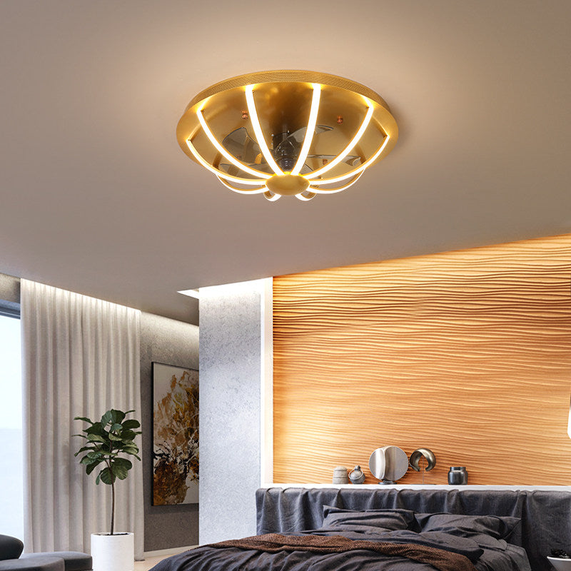 23,5 "W Gold Cage Semi Mount Lighting Minimalist Metall LED Deckenleuterleuchte mit 5 Klingen und Fernbedienung