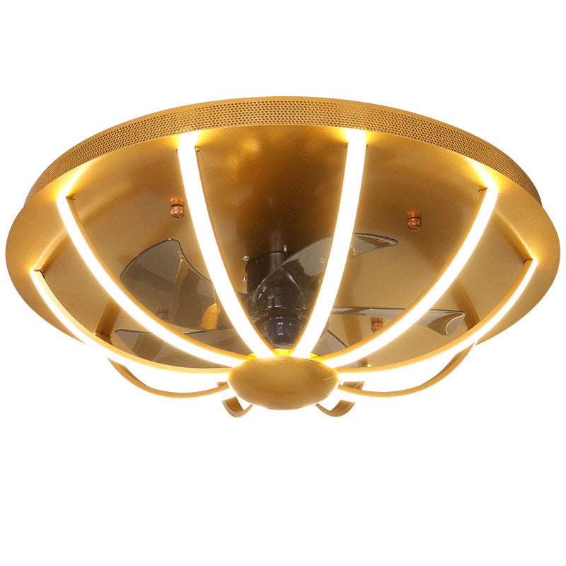 23,5 "W Gold Cage Semi Mount Lighting Minimalist Metall LED Deckenleuterleuchte mit 5 Klingen und Fernbedienung