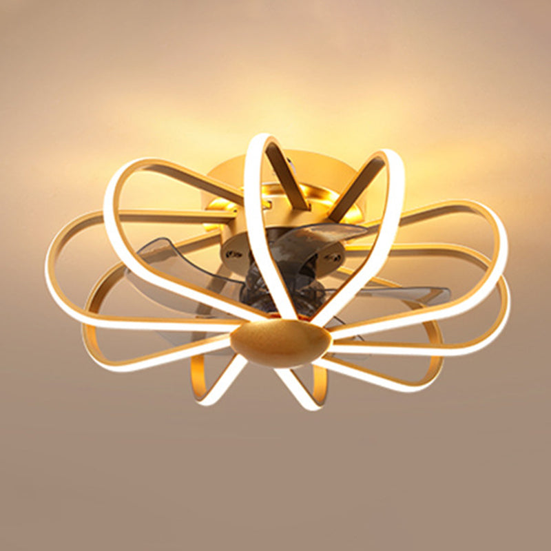 23,5 "W Gold Cage Semi Mount Lighting Minimalist Metall LED Deckenleuterleuchte mit 5 Klingen und Fernbedienung
