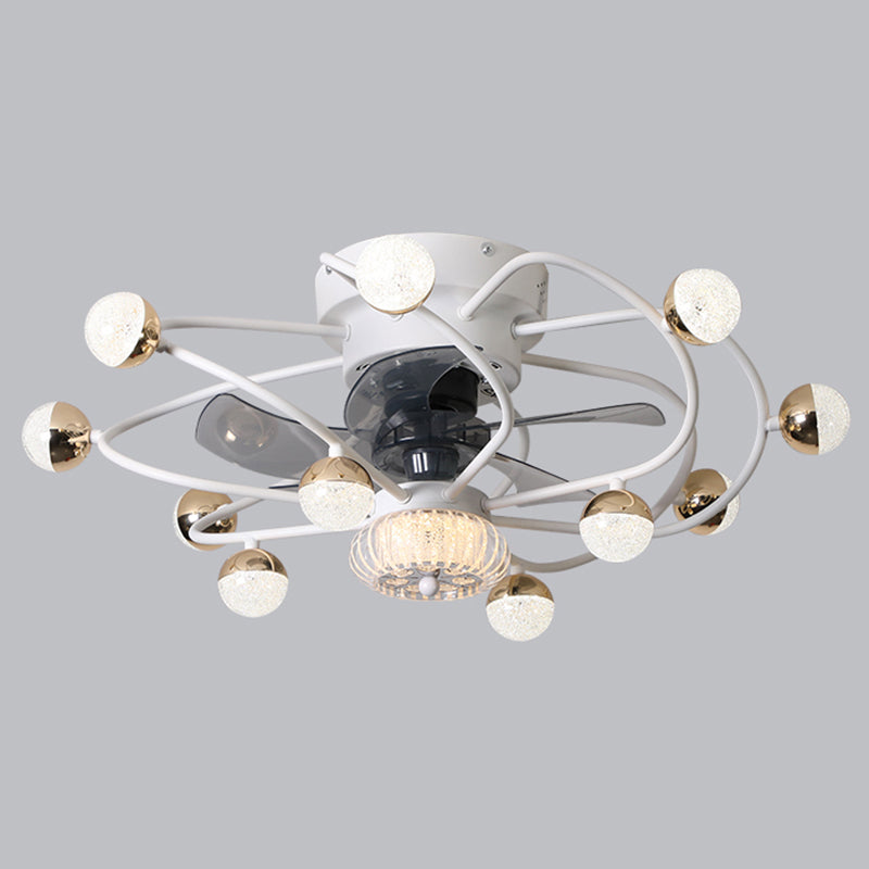 27,5 "W 5 Blades Nordic LED Semi Flush Light Ball Cage Fernbedienung Hanging Lüfter Licht mit Metallschatten