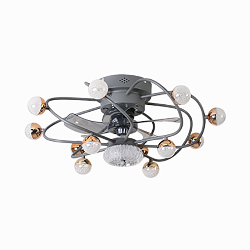 27,5 "W 5 Blades Nordic LED Semi Flush Light Ball Cage Fernbedienung Hanging Lüfter Licht mit Metallschatten