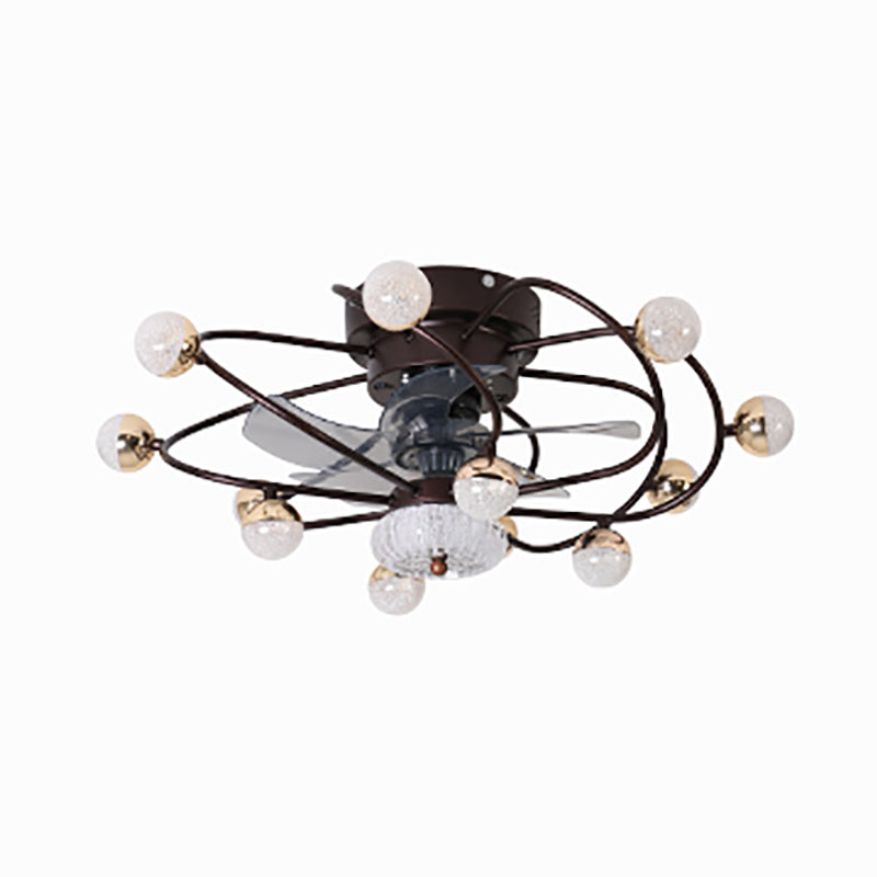 27,5 "W 5 Blades Nordic LED Semi Flush Light Ball Cage Fernbedienung Hanging Lüfter Licht mit Metallschatten
