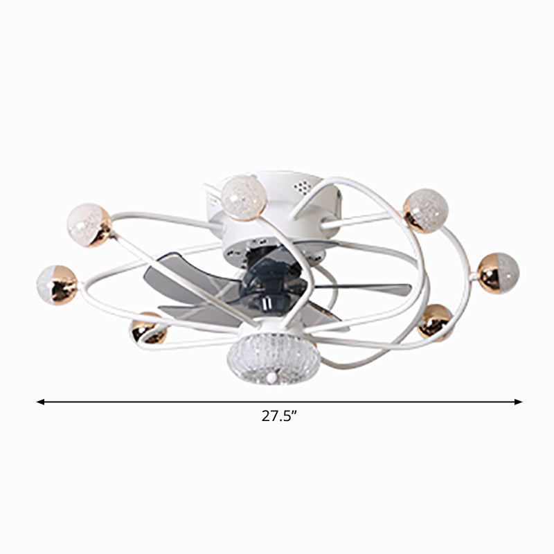 27,5 "W 5 Blades Nordic LED Semi Flush Light Ball Cage Fernbedienung Hanging Lüfter Licht mit Metallschatten