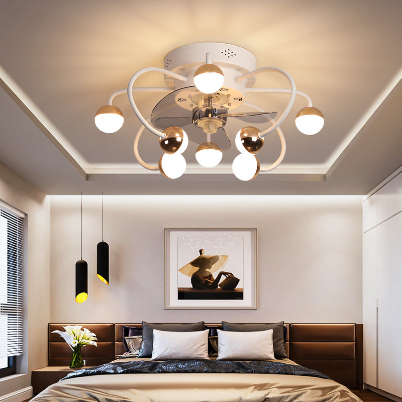 Acrylkugel und Käfiglüfter leuchten moderne LED -abgelegene Halbblöcke mit 3 Klingen, 19 "breit