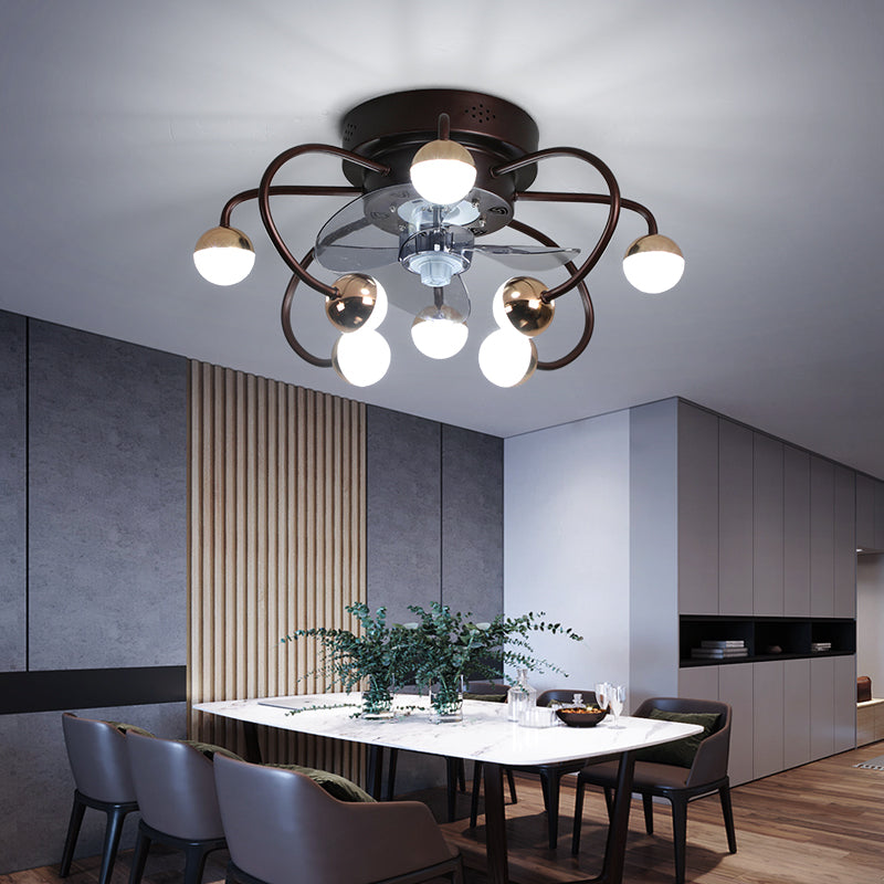 Acrylkugel und Käfiglüfter leuchten moderne LED -abgelegene Halbblöcke mit 3 Klingen, 19 "breit