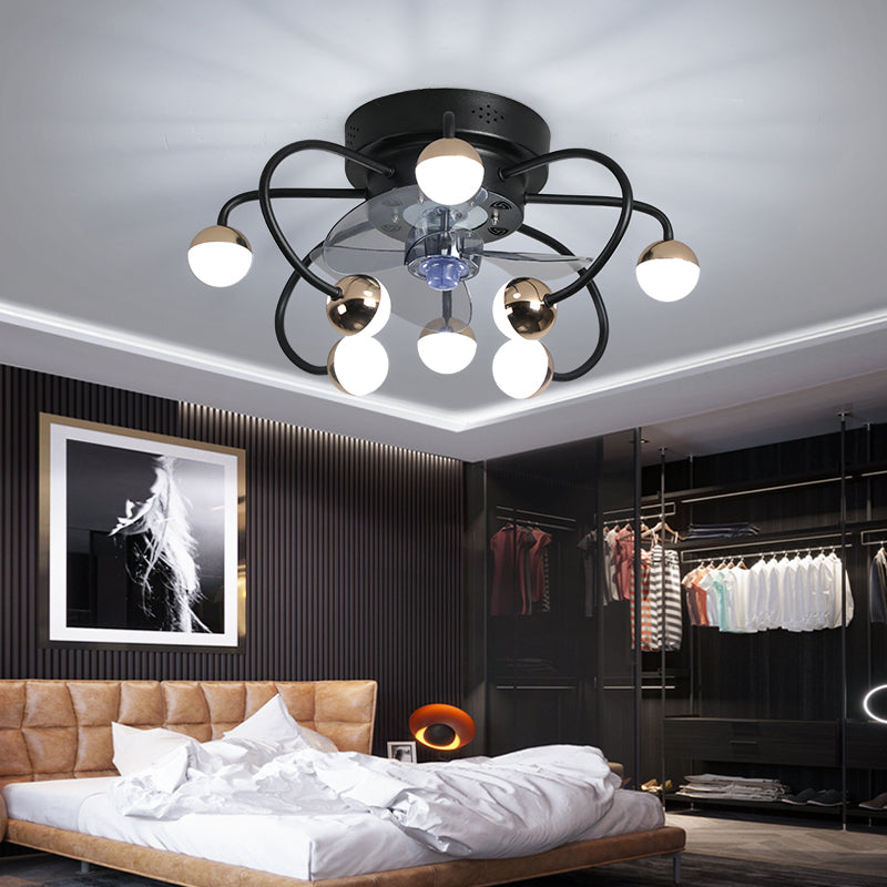 Acrylkugel und Käfiglüfter leuchten moderne LED -abgelegene Halbblöcke mit 3 Klingen, 19 "breit