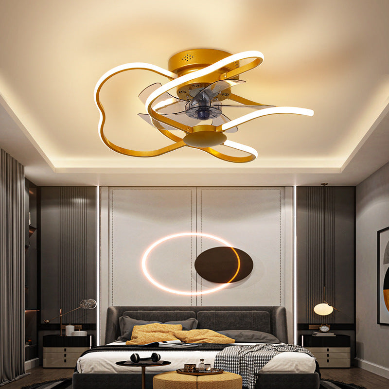 Metallblume halb Flush Deckenleuchte Moderne Fernbedienung 5-Blade-LED-Lüfterlampe