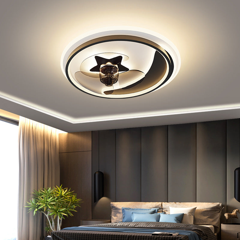 3 Blades Round LED Ceiling Fan Light Minimalist Metal Bedroom Semi Flush Mount Fixture with Remote