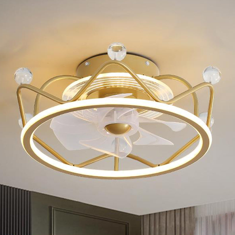 Gold Circular LED Semi Flush Mount Einfachheit Acryl Fernbedienungs Deckenlüfter Beleuchtung