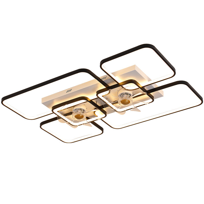 Fernbedienungssteuerung Rechteckige Deckenventilator Lampe zeitgenössische Acryl-Wohnzimmer-LED-LED-LED-Licht mit 7-Blatt