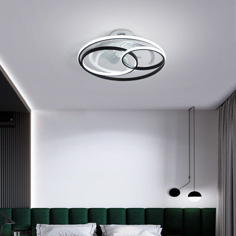 Schwarz-Weiß-Schleifen halb Flush Light Minimalist Acryl 7-Blade-LED-Deckenlüftungslampe mit Fernbedienung
