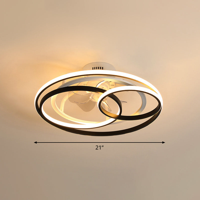 Schwarz-Weiß-Schleifen halb Flush Light Minimalist Acryl 7-Blade-LED-Deckenlüftungslampe mit Fernbedienung