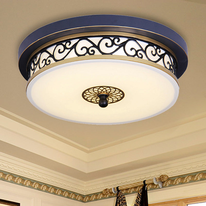LED Living Room Ceiling Mounted Fixture Classic White Flush Light with Drum Frosted Glass Shade in White/Warm Light, 12"/16"/19.5" W