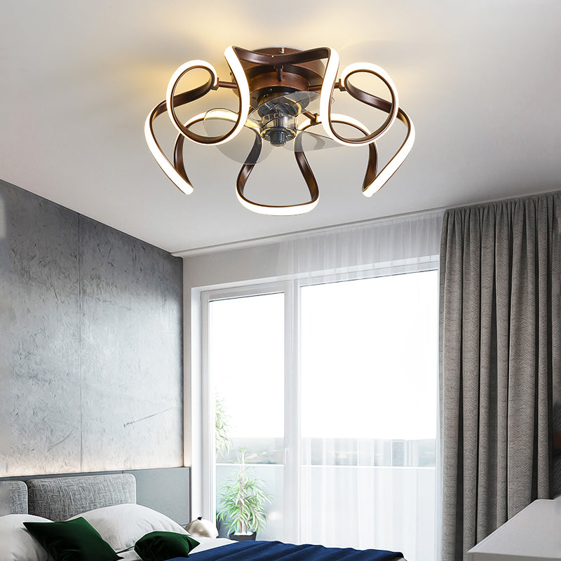 Metal Twist 7 Blades Deckenlüfter Lampe Einfacher Stil 19,5 "breites LED -Halbflush -Leuchte mit Fernbedienung