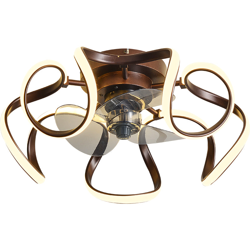 Metal Twist 7 Blades Deckenlüfter Lampe Einfacher Stil 19,5 "breites LED -Halbflush -Leuchte mit Fernbedienung