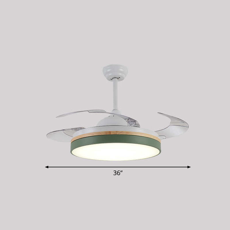 43 "W rund Esszimmer Hanging Lüfterleuchte Acryl-LED Nordic Semi Flush Lampe mit 3-Blatt und Fernbedienung