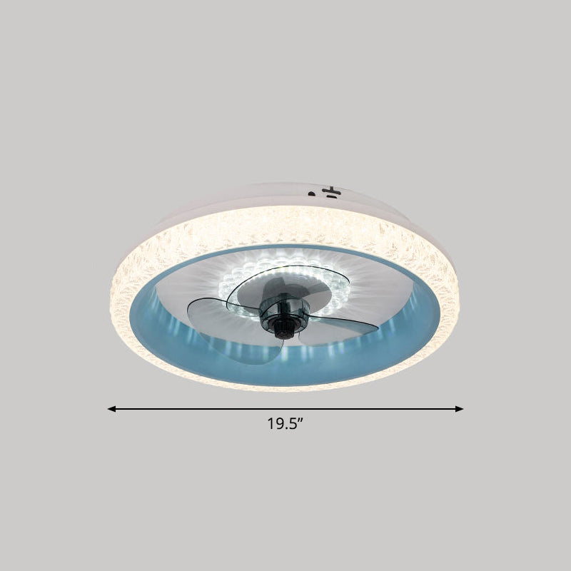 19,5 "breit runde LED-Semi-Flush-Leicht-Makryl-Esszimmer 3-Blatt Deckenventilator, Fernbedienung